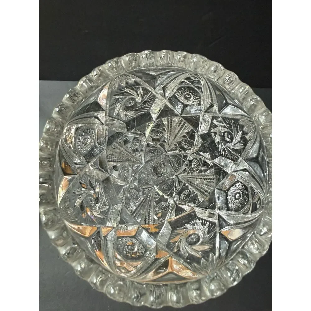 Vintsge EAPG Imperial Cut Glass Boquet Vase Hobstar Thunderbolt MCM Scalloped